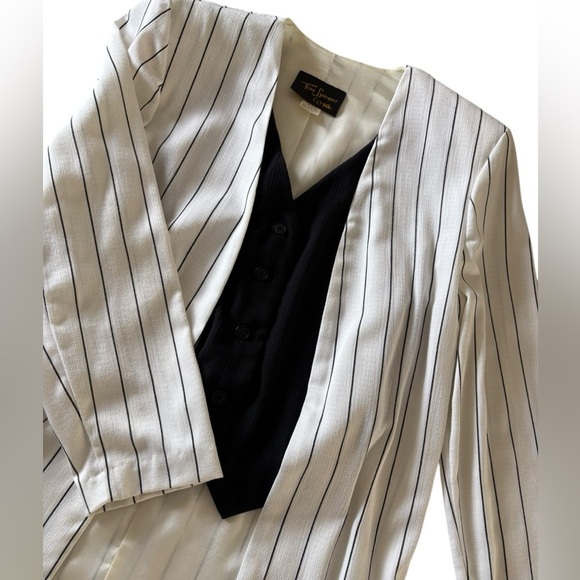 Vintage White Pinstripe button down Vest jacket size M - Picture 15 of 16